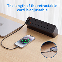Hub d'alimentation de bureau 3 voies en gros avec cordon rétractable, USB-A et chargeur USB-C PD 20W pour postes de travail de bureau