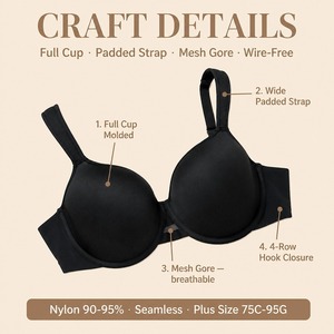 <span class=keywords><strong>Reggiseno</strong></span> senza cuciture da donna taglie forti, a coppa intera, con coppa modellata sottile, spalline larghe imbottite lisce, in rete Gore, <span class=keywords><strong>4</strong></span>-5 fili, all'ingrosso - Product Image 4