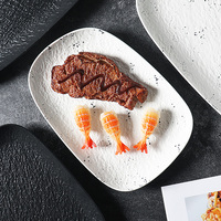 Assiette de service en céramique mate à texture pierre, forme irrégulière, pour steak et sushi, vaisselle pour hôtel et restaurant
