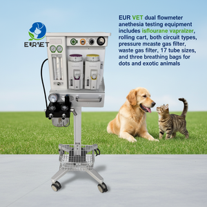 Equipo de prueba de máquina de anestesia veterinaria EUR VET con doble caudalímetro, vaporizador de isoflurano de fácil llenado y carrito rodante - Product Image 1