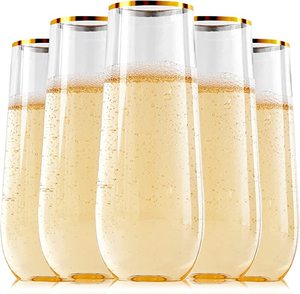 30 <span class=keywords><strong>calici</strong></span> da <span class=keywords><strong>Champagne</strong></span> senza stelo in plastica infrangibile da 9 once per tostare <span class=keywords><strong>con</strong></span> bordo dorato | Bicchieri da <span class=keywords><strong>Champagne</strong></span> infrangibili riutilizzabili - Product Image 1