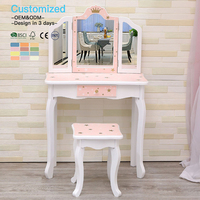 Ensemble Coiffeuse et Chaise pour Enfants avec Miroir Pliant Triple, Tiroir, pour Jeu d'Imitation Princesse, Maternelle, CPC OEM ODM