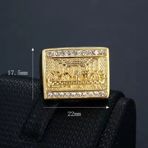 Nouvelle bague tendance pour homme en acier titane plaqué or 14 carats avec diamants, représentant la Cène des <span class=keywords><strong>Treize</strong></span> Apôtres chrétiens - Product Image 5