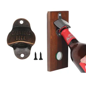 Apribottiglie da birra in legno personalizzato in lega di zinco nastro ottone oro nero metallo Retro apribottiglie a parete