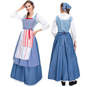 Disfraz de Sirvienta para Mujer, Vestido Largo con Delantal a Cuadros Azules, Disfraz de Fantasía para Halloween, Cosplay - Product Image 1