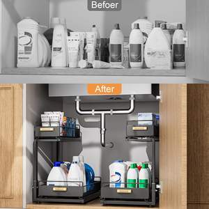 Estante de almacenamiento multiusos organizador de fregadero de cocina de 2 niveles ajustable alto para gabinete de baño de cocina - Product Image 2