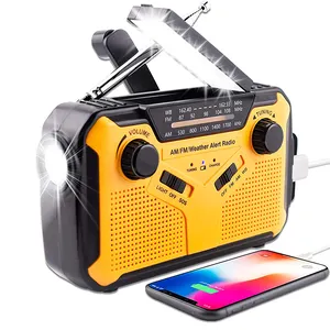 Sy369 Portable Yellow Weather Forecast Solar Emergency Rechargeable Hand Crank Am Fm Radio With Power Bank And Lighting