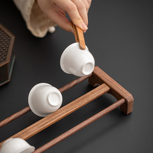 Walnut Wood Teacup Holder Solid Wood Desktop <b>Tea</b> <b>Set</b> Storage Rack Teacup Drainer <b>Tea</b> Ceremony Accessory - Product Image 3