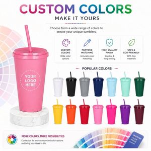 Custom logo Drinking Cold Cups for DIY 24oz 710ml Reusable Matte PP <b>Plastic</b> Tumblers with Lids and Straws - Product Image 5