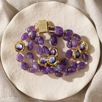 Bracelet en pierre énergétique de haute qualité, améthyste naturelle, quartz, verre, quatre couches, bijoux pour fête
