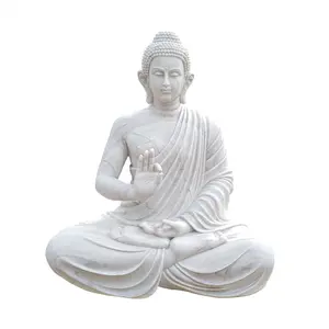 Estátua de buda religiosa esculpida à mão pedra de mármore branco sentado estátua de buda