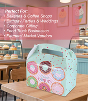 Boîte à donuts en carton blanc imprimée sur mesure avec poignée, emballage alimentaire pour pâtisserie