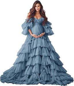 Nouvelle Robe de Soirée Élégante Haut de Gamme en Tulle à Volants et Épaules Dénudées 2026 pour Séance Photo en Studio et Baby Shower - Product Image 6