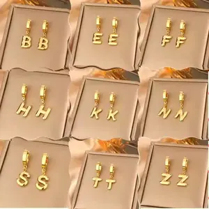High Quality Stainless Steel 18k Gold 26 English Letter Huggie Hoop Dangle Earrings Women Statement Alphabet Drop Earrings