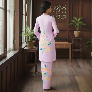 Robe de soirée modeste à traîne maxi en fibre de polyester écologique, tendance Baju Kurung Borong Viral Raya 2025, smocking drapé - Product Image 4