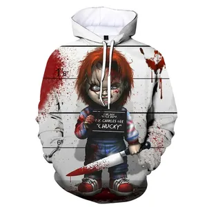 新款连帽衫Chucky 3D打印男士恐怖电影3D打印男士连帽衫休闲时尚原宿搞笑超大套头衫