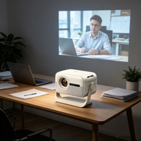 Projecteur intelligent Android 14 1080P 400 ANSI Lumens avec autofocus et correction automatique de la distorsion trapézoïdale, Android 14, Wi-Fi, Bluetooth, décodage 4K pour le divertissement à domicile