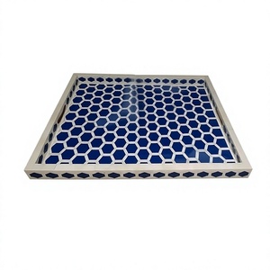 Plateau de service carré en os et résine, style marocain, incrusté d'os, pour la décoration du Ramadan – Nouveauté 2026, vente chaude - Product Image 1