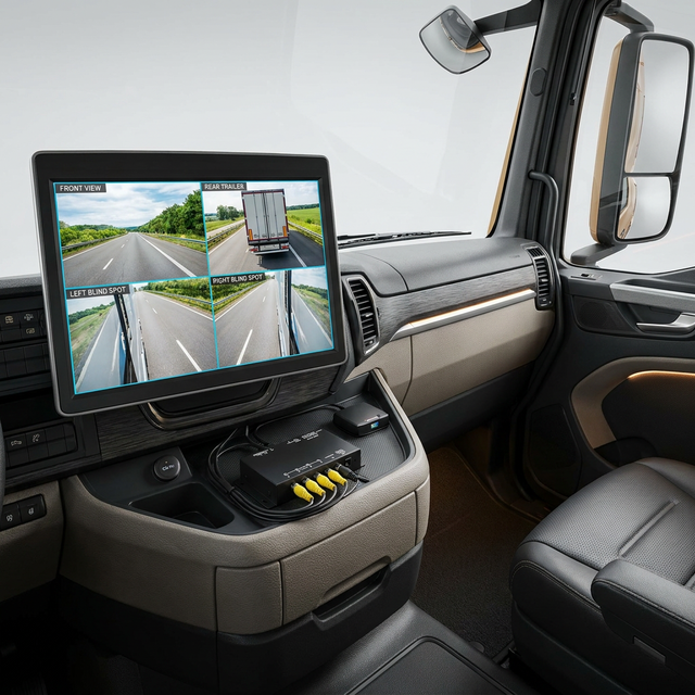 9-36V Quad Video Processor: Mirror/Normal Switch & SD Card Recording, Audio Pickup for RV Bus Truck Camera Monitoring