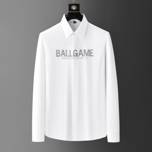 Camisa de Manga Larga Vintage para Hombre 'BALLGAME FASHION LONDON' con Logotipo, Diseño Minimalista, ODM, Antiarrugas, Transpirable, para un Estilo Casual Moderno - Product Image 3