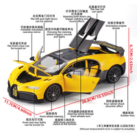 1:18 Bugatti modèle de voiture de sport en alliage de métal jouets moulés sous pression pour adultes garçons effets sonores et lumineux Collection de direction de roue avant