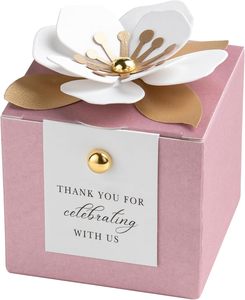 Boîtes à bonbons Rose poudré Boîtes de cadeaux avec décoration florale Étiquettes de remerciement blanches Emballage cadeau pour mariage Anniversaire Baby shower - Product Image 2