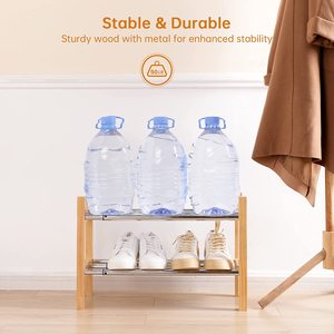 Expandable <b>Shoe</b> <b>Rack</b> <b>Storage</b> Organizer 2 Tier Adjustable Wood and Metal <b>Shoe</b> Shelf Heavy Duty Free Standing <b>Shoe</b> <b>Rack</b> - Product Image 4