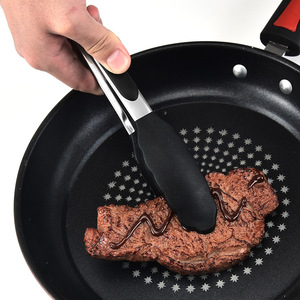 Stainless Steel Silicone Food Tongs Heat Resistant Barbecue Tongs Bread Tongs 2 Pieces Black - Product Image 3
