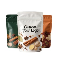 Sachet Doypack Personnalisé Imprimé, Sac Refermable à Fermeture Éclair en Feuille d'Aluminium Mat pour Épices Sèches (Cannelle, Gingembre)