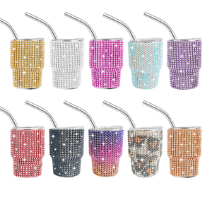 3oz 90ml Rhinestone Shot Glass Stainless Steel Mini Tumbler With <b>Metal</b> <b>Straw</b> Double Wall Vacuum Insulated 304 Wine Cup - Product Image 1