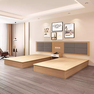 Modern 3 Star Hotel Bedroom Furniture Set Custom Single <b>Twin</b> King Size Wooden <b>Bed</b> <b>Frame</b> with Upholstered Headboard Nightstands - Product Image 6