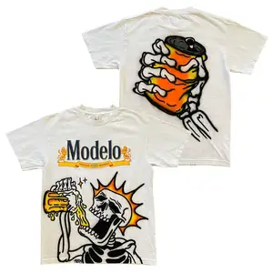 Camiseta YKH com estampa digital 260GSM plus size personalizada com logotipo próprio camiseta masculina de gola redonda unissex de verão em branco