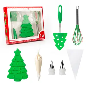 6Pcs Christmas Tree Baking Set Silicone Cake Mold Egg Whisk Kitchen Gadgets Pastry Tools