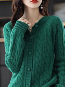 Women's <b>Red</b> <b>Wool</b> Knitted Cardigan O-Neck Full Sleeve Button Front Solid Color Elegant Winter Top Hand Knitted Thick Regular Fit - Product Image 4