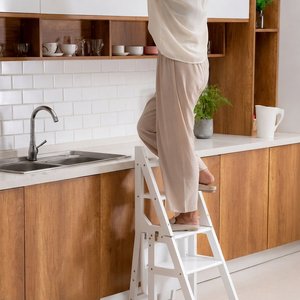 <span class=keywords><strong>Escalera</strong></span> Plegable CHOMECO, Taburete Convertible 2 en 1, <span class=keywords><strong>Escalera</strong></span> <span class=keywords><strong>de</strong></span> <span class=keywords><strong>4</strong></span> <span class=keywords><strong>Peldaños</strong></span>, <span class=keywords><strong>Madera</strong></span> <span class=keywords><strong>de</strong></span> Pino <span class=keywords><strong>de</strong></span> Nueva Zelanda, 150 kg <span class=keywords><strong>de</strong></span> Capacidad, Antideslizante, para el Hogar - Product Image 4