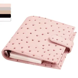 Cartera de cuero de avestruz con 6 anillos, carpeta con sobres, pegatinas y hojas disponibles, Negro, Rosa, gris, blanco, A7