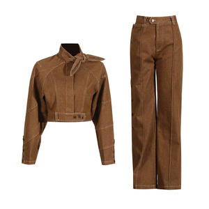 Frühling Neuheiten Damen Outfits Langarm Crop Top Jacke und passende lange Hosen Frauen zweiteilig Set - Product Image 5