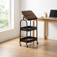 Chariot de rangement à trois niveaux, design moderne, à roulettes, non pliable, pour salon et cuisine