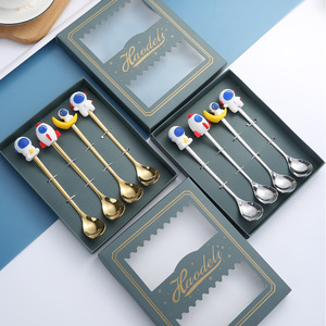 Creative Cartoon Astronaut Stainless Steel Spoon Gift <b>Box</b> Coffee Dessert Soup Stirring Spoon Set - Product Image 1