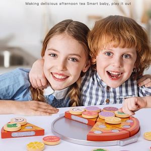 Jouet de cuisine pour filles, pizza à découper avec garnitures amovibles, en bois, pour jeu d'imitation pour enfants - Product Image 4