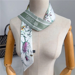2024 impression personnalisée marque sergé sac écharpe mode femmes cheveux longs <span class=keywords><strong>soie</strong></span> ruban étroit deux bords Satin écharpes - Product Image 4