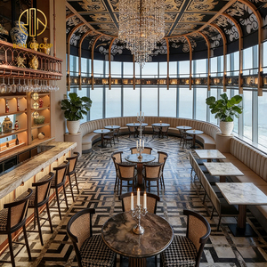 Tavolo Rotondo in Marmo con Cornice in Legno Personalizzata Stile Mid-Century Modern, Sedia in Rattan, Divano Imbottito, Arredamento per Caffetterie, Bar e Ristoranti - Product Image 3