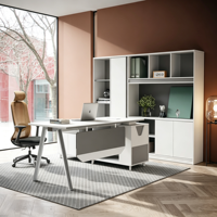 Bureau de travail moderne et simple pour employés avec armoire de rangement latérale et pieds en métal en forme de A