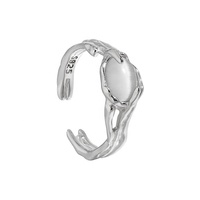 DEYIN 925 argent Sterling femme ovale en forme d'opale blanche réglable argent 925 bague Design Unique femmes bijoux cadeaux