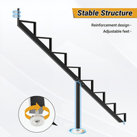 JH-Mech Lot de 2 marches d'escalier à 8 niveaux pour terrasse avec pieds de support renforcés, en acier noir de haute qualité, poutres d'escalier métalliques