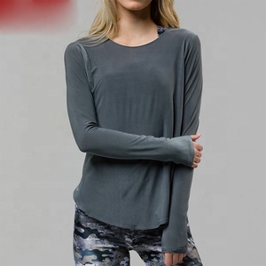 Women tee shirts <b>long</b> <b>sleeves</b> 4 way stretch active wear clothing sportswear - Product Image 4