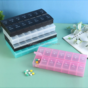 Usine de gros Simple grande capacité hebdomadaire médecine boîte de rangement 7 jours 2 rangées 14 compartiments <span class=keywords><strong>matin</strong></span> <span class=keywords><strong>soir</strong></span> <span class=keywords><strong>pilulier</strong></span> - Product Image 1