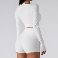 V-Cut Crossover Schnelltrocknend V-Cut Eisseide Weich Formgebend Nahtlos Geripptes Yoga-Set Damen High Waist Flare Leggings
