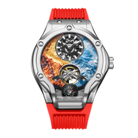 Montre squelette automatique de luxe pour homme HANBORO, 24 heures, mécanique, étanche, cadran en verre lumineux, bracelet en silicone