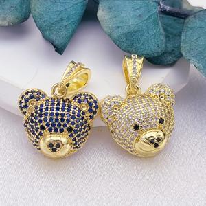 JML grosir 14K emas berlapis kuningan perhiasan mode geometris hewan jimat kristal beruang liontin untuk anak-anak kalung - Product Image 4
